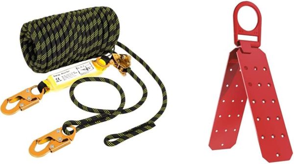 VEVOR Climbing Rope, Fall Protection Safety Rope, 25 50 100 150ft Vertical Tree Stand safety Rope Line Kit Safety Harness for Roofing Work with Alloy Steel Rope Grab, Two Snap Hooks, Shock Absorber