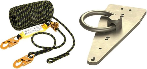 VEVOR Climbing Rope, Fall Protection Safety Rope, 25 50 100 150ft Vertical Tree Stand safety Rope Line Kit Safety Harness for Roofing Work with Alloy Steel Rope Grab, Two Snap Hooks, Shock Absorber
