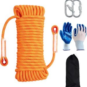 Climbing Rope 8mm 65Ft (20m) Static Climbing Rope Outdoor Rock Climbing Rope Braided Polyester Static Rock Climbing Rope High Strength Outdoor Rope for Rappelling Rescue Rope Orange