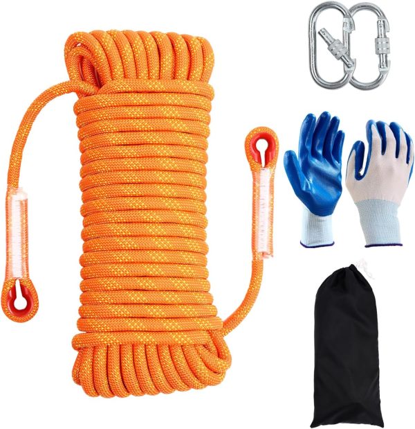 Climbing Rope 8mm 65Ft (20m) Static Climbing Rope Outdoor Rock Climbing Rope Braided Polyester Static Rock Climbing Rope High Strength Outdoor Rope for Rappelling Rescue Rope Orange