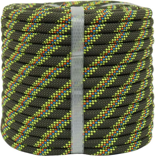 Braided Polyester Arborist Rigging Rope (3/8 inch X 100 feet) High Strength Outdoor Rope for Rock Climbing Hiking Camping Swing, Purple/Green/Orange
