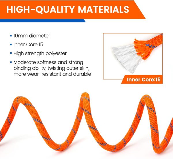 Rock Climbing Rope, Outdoor Static Climbing Rope, 10mm High Strength Safety Rope, Hiking Tree Climbing Fire Escape Rappelling Rope, Fire Rescue Rope 10M(32ft) 20M(65ft)