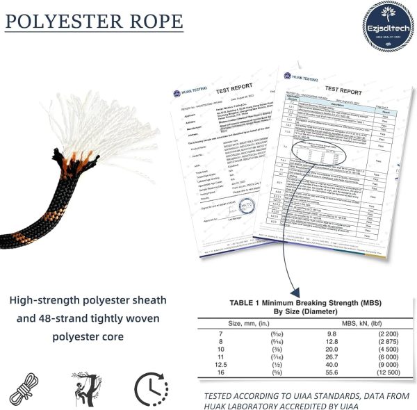 Arborist Rigging Rope Bull Rope Black (1/2 in x 150ft) Polyester Braided Arborist Rope 48 Strands for Tree Work Camping or Swinging…