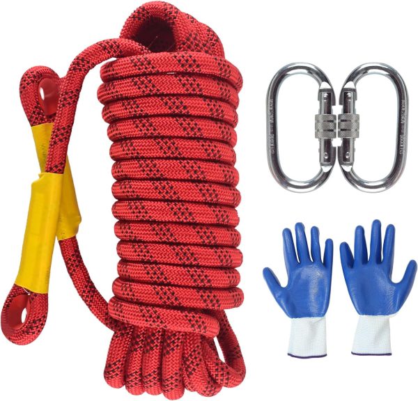 Climbing Rope 8mm 65Ft (20m) Static Climbing Rope Outdoor Rock Climbing Rope Braided Polyester Static Rock Climbing Rope High Strength Outdoor Rope for Rappelling Rescue Rope Orange