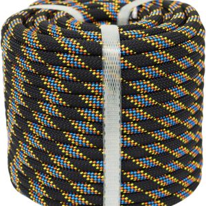 Braided Polyester Arborist Rigging Rope (3/8 inch X 50 feet) High Strength Outdoor Rope for Rock Climbing Hiking Camping Swing, Black/Orange/Blue
