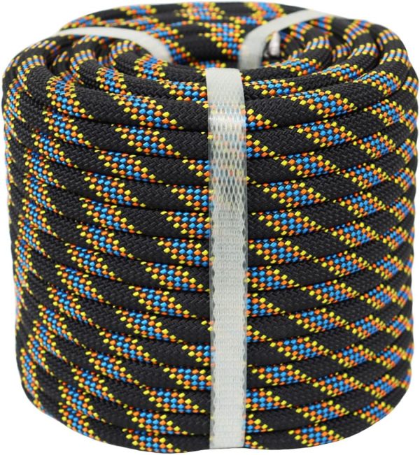 71M4PC60TnL._AC_SL1200 Braided Polyester Arborist Rigging Rope (3/8 inch X 50 feet) High Strength Outdoor Rope for Rock Climbing Hiking Camping Swing, Black/Orange/Blue