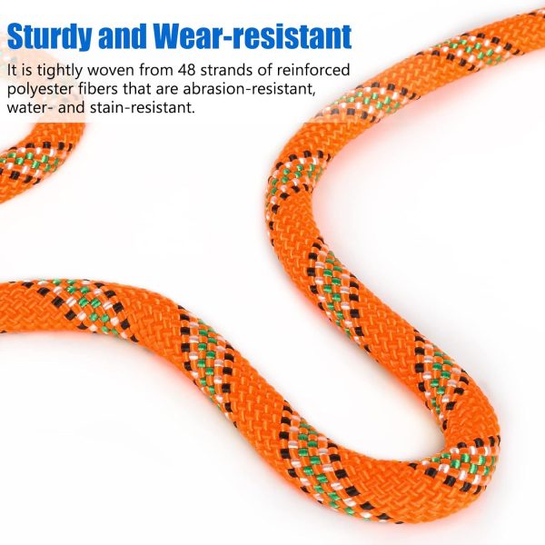 NTR Orange/Black/Blue Climbing Rope 10M(32ft) 20M(64ft) 30M(96ft) 50M(160ft), 8MM Static Rock Climbing Rope with 2 Steel Hooks, Rappelling Rope for Outdoor, Hiking Safety Escape Rope, Rescue Parachute