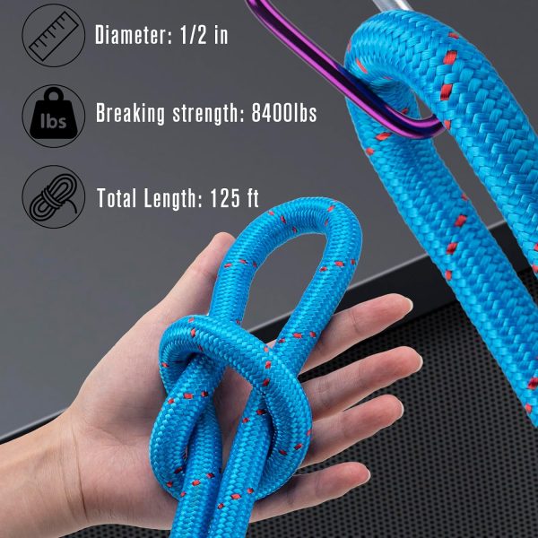 71TVGrUE6XL._AC_SL1500 Braided Polyester Rope - 1/2 in x 125 ft Strong Arborist Rigging Rope High Strength Polyester Rope No-Stretch Rope for Climbing Tree Swing Pulling Sailing 8400 Lbs Breaking Strength(Blue)