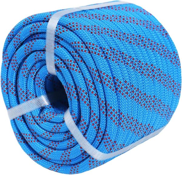 71dAK9CK4TL._AC_SL1200 Braided Polyester Arborist Rigging Rope (3/8 inch X 50 feet) High Strength Outdoor Rope for Rock Climbing Hiking Camping Swing, Blue/Red