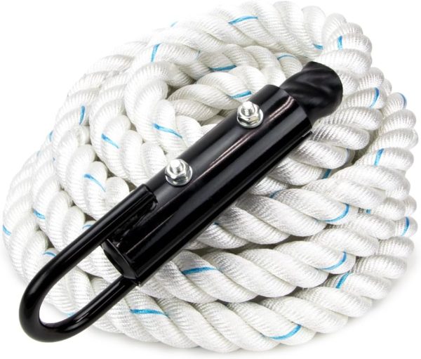 Crown Sporting Goods 1.5" Gym Climbing Rope for Adults - Poly Dacron Twist with Carabiner Eyehook - Strength Conditioning, Physical Education Fitness Equipment, Home Workout