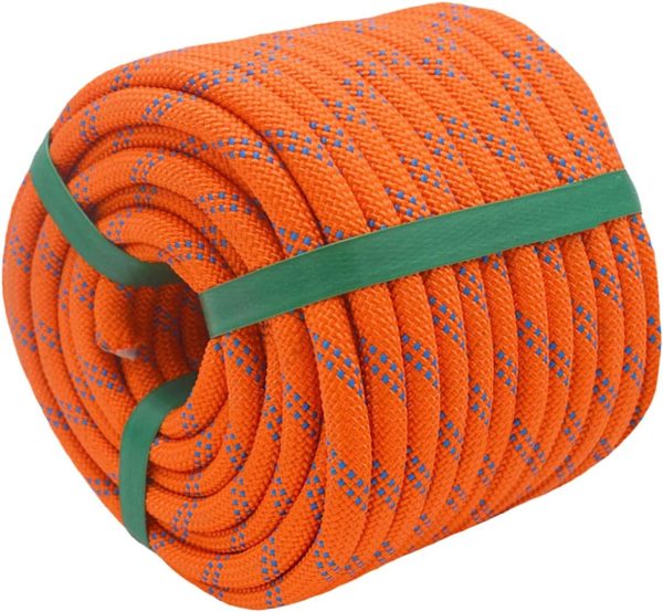 71qr5gNe4dL._AC_SL1200 Braided Polyester Arborist Rigging Rope (3/8 inch X 100 feet) High Strength Outdoor Rope for Rock Climbing Hiking Camping Swing, Orange/Blue