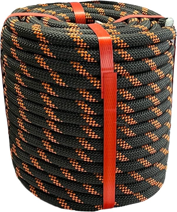 Arborist Rigging Rope Bull Rope Black (1/2 in x 150ft) Polyester Braided Arborist Rope 48 Strands for Tree Work Camping or Swinging…