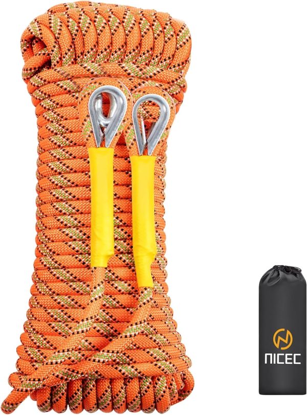 Nice C Climbing Rope, Rescue Rope, Construction Rope, Rock Climbing Rope, Static 10mm 32ft/64ft/96ft/160ft/230ft/500ft/985ft/1000ft with Carry Bag (Orange, 50M(160ft))