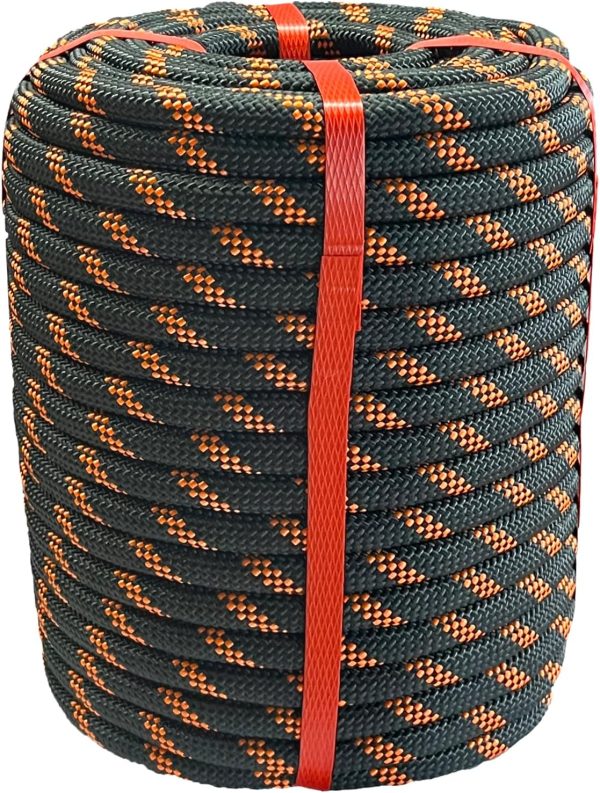 Arborist Rigging Rope Bull Rope Black (1/2 in x 150ft) Polyester Braided Arborist Rope 48 Strands for Tree Work Camping or Swinging…