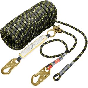 VEVOR Vertical Lifeline Assembly, 0.55'' x 100' Fall Protection Rope with 30 KN Breaking Tension, Polyester Roofing Rope with Steel Snap Hooks, Rope Grab, and Shock Absorber, ANSI Compliant