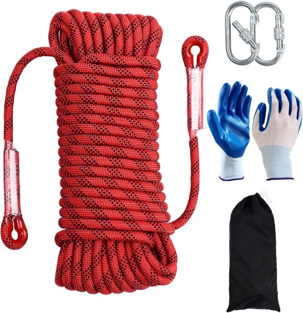 Climbing Rope 8mm 65Ft (20m) Static Climbing Rope Outdoor Rock Climbing Rope Braided Polyester Static Rock Climbing Rope High Strength Outdoor Rope for Rappelling Rescue Rope Orange