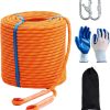 Climbing Rope 8mm 65Ft (20m) Static Climbing Rope Outdoor Rock Climbing Rope Braided Polyester Static Rock Climbing Rope High Strength Outdoor Rope for Rappelling Rescue Rope Orange