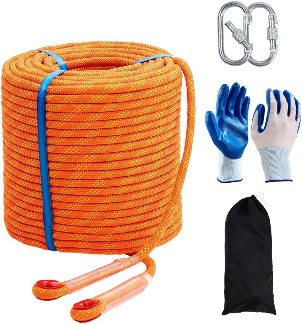 Climbing Rope 8mm 65Ft (20m) Static Climbing Rope Outdoor Rock Climbing Rope Braided Polyester Static Rock Climbing Rope High Strength Outdoor Rope for Rappelling Rescue Rope Orange
