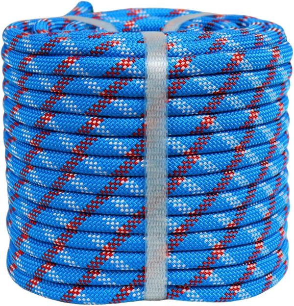 Braided Polyester Arborist Rigging Rope (3/8 inch X 100 feet) High Strength Outdoor Rope for Rock Climbing Hiking Camping Swing, Purple/Green/Orange