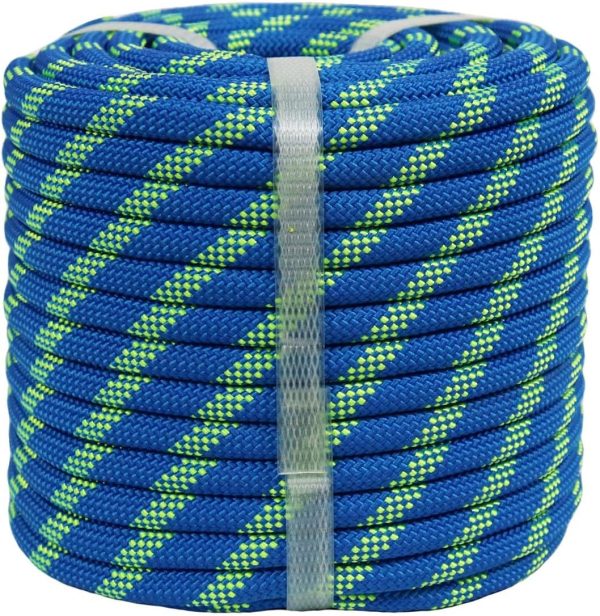Braided Polyester Arborist Rigging Rope (3/8 inch X 100 feet) High Strength Outdoor Rope for Rock Climbing Hiking Camping Swing, Purple/Green/Orange
