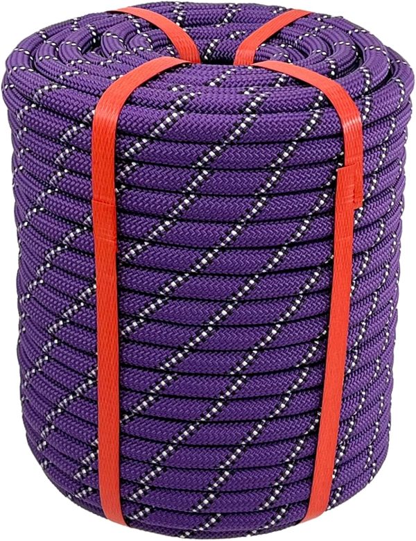 Arborist Rigging Rope Bull Rope Black (1/2 in x 150ft) Polyester Braided Arborist Rope 48 Strands for Tree Work Camping or Swinging…