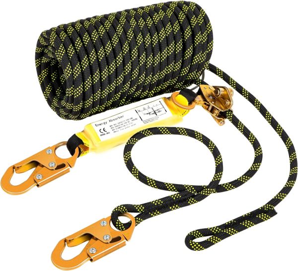 VEVOR Climbing Rope, Fall Protection Safety Rope, 25 50 100 150ft Vertical Tree Stand safety Rope Line Kit Safety Harness for Roofing Work with Alloy Steel Rope Grab, Two Snap Hooks, Shock Absorber