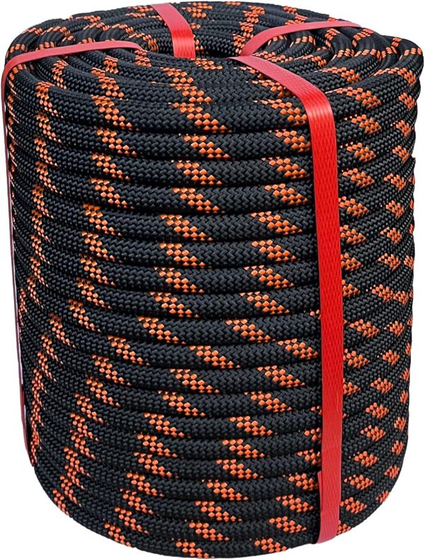 Arborist Rope 1/2 in x 150 Ft Black Tree Climbing Rope Polyester Braided Arborist Climbing Rope 1/2 inch 48 Strands 150 Feet for Various Outdoor Applications Construction Climbing Swing Sailing