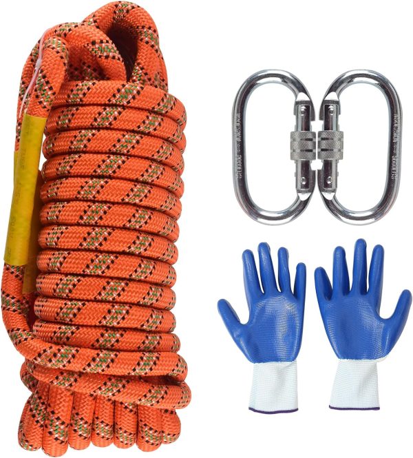 Climbing Rope 8mm 65Ft (20m) Static Climbing Rope Outdoor Rock Climbing Rope Braided Polyester Static Rock Climbing Rope High Strength Outdoor Rope for Rappelling Rescue Rope Orange