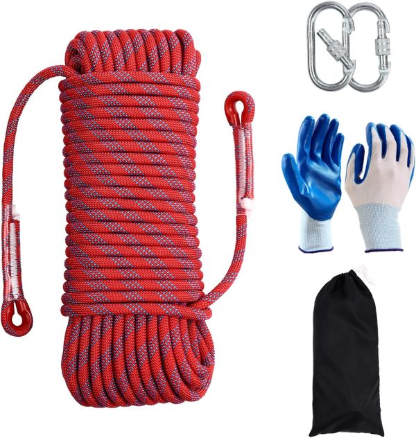 Climbing Rope 8mm 65Ft (20m) Static Climbing Rope Outdoor Rock Climbing Rope Braided Polyester Static Rock Climbing Rope High Strength Outdoor Rope for Rappelling Rescue Rope Orange