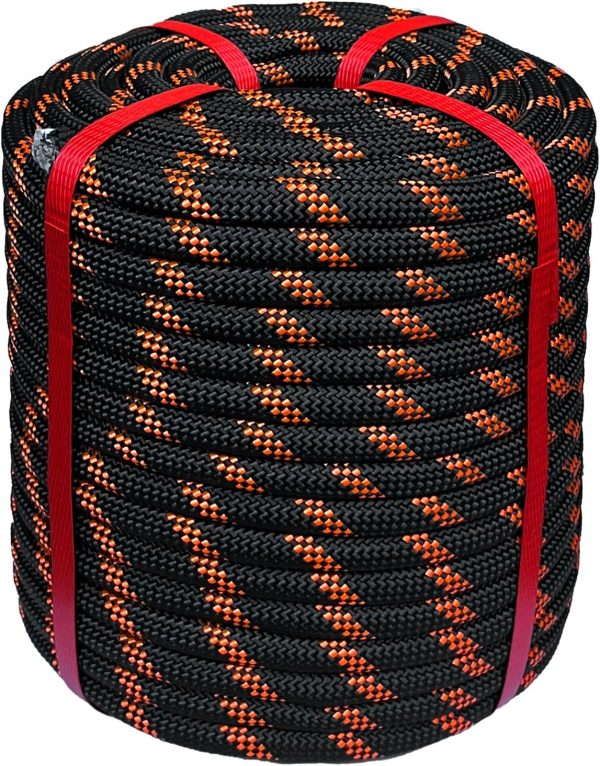 Arborist Rope 1/2 in x 150 Ft Black Tree Climbing Rope Polyester Braided Arborist Climbing Rope 1/2 inch 48 Strands 150 Feet for Various Outdoor Applications Construction Climbing Swing Sailing