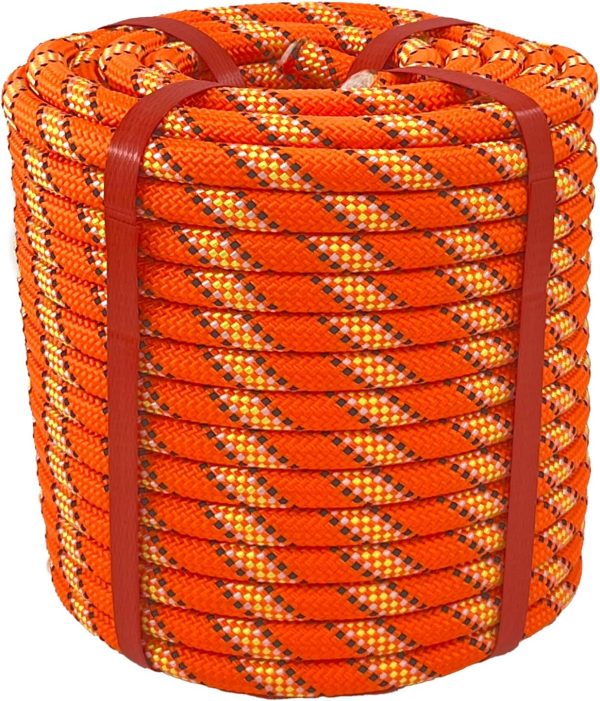 Arborist Rigging Rope Bull Rope Black (1/2 in x 150ft) Polyester Braided Arborist Rope 48 Strands for Tree Work Camping or Swinging…