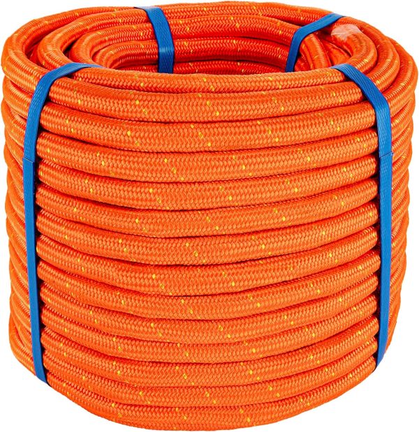 81bh9v0OxTL._AC_SL1500 Braided Polyester Rope - 1/2 in x 125 ft Strong Arborist Rigging Rope High Strength Polyester Rope No-Stretch Rope for Climbing Tree Swing Pulling Sailing 8400 Lbs Breaking Strength(Blue)