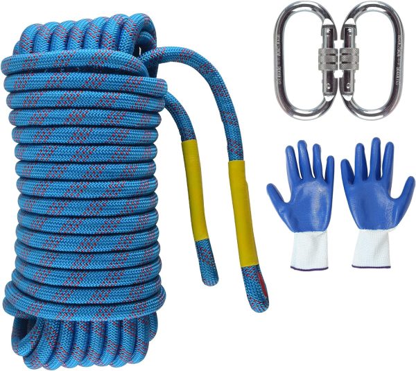 Climbing Rope 8mm 65Ft (20m) Static Climbing Rope Outdoor Rock Climbing Rope Braided Polyester Static Rock Climbing Rope High Strength Outdoor Rope for Rappelling Rescue Rope Orange