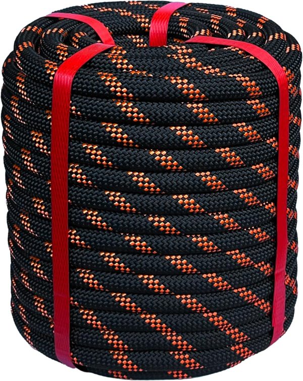 Arborist Rope 1/2 in x 150 Ft Black Tree Climbing Rope Polyester Braided Arborist Climbing Rope 1/2 inch 48 Strands 150 Feet for Various Outdoor Applications Construction Climbing Swing Sailing