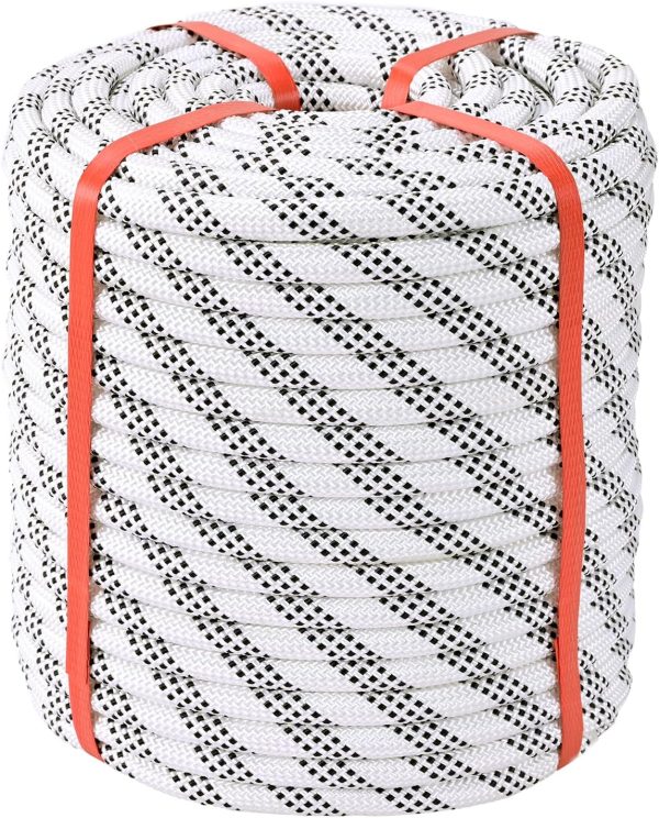 Arborist Rope 1/2 in x 150 Ft Black Tree Climbing Rope Polyester Braided Arborist Climbing Rope 1/2 inch 48 Strands 150 Feet for Various Outdoor Applications Construction Climbing Swing Sailing