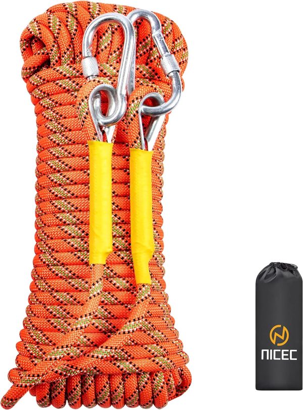 Nice C Climbing Rope, Rescue Rope, Construction Rope, Rock Climbing Rope, Static 10mm 32ft/64ft/96ft/160ft/230ft/500ft/985ft/1000ft with Carry Bag (Orange, 50M(160ft))