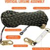 VEVOR Climbing Rope, Fall Protection Safety Rope, 25 50 100 150ft Vertical Tree Stand safety Rope Line Kit Safety Harness for Roofing Work with Alloy Steel Rope Grab, Two Snap Hooks, Shock Absorber