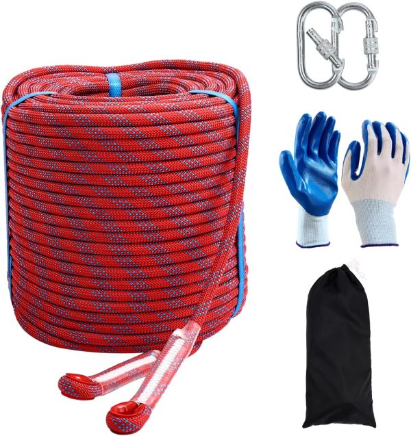 Climbing Rope 8mm 65Ft (20m) Static Climbing Rope Outdoor Rock Climbing Rope Braided Polyester Static Rock Climbing Rope High Strength Outdoor Rope for Rappelling Rescue Rope Orange