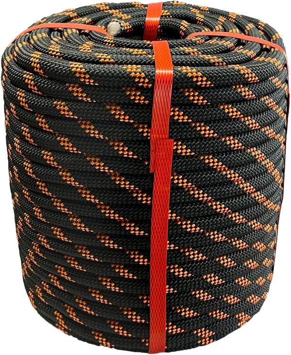 Arborist Rigging Rope Bull Rope Black (1/2 in x 150ft) Polyester Braided Arborist Rope 48 Strands for Tree Work Camping or Swinging…