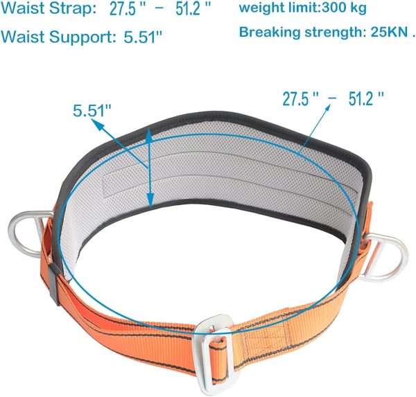 Safety, Climbing Belt, with Hip Pad & 2 D Rings, Personal Protective Equipment Safety Belt, Large size