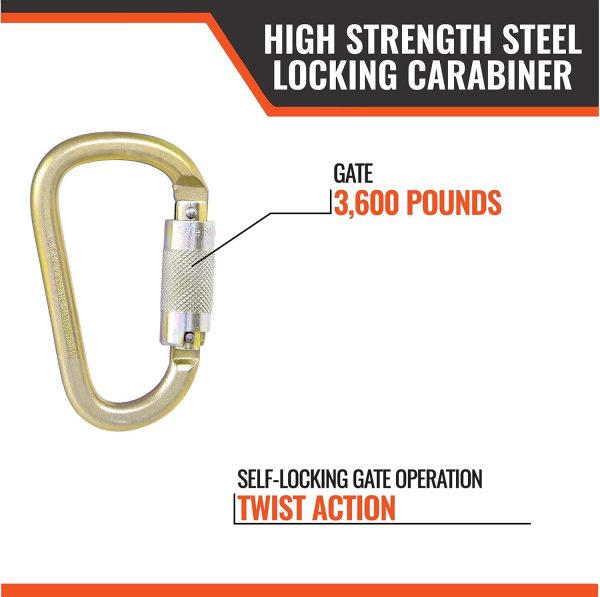 Malta Dynamics Fall Protection Carabiner Clip, High Strength Professional Grade, OSHA/ANSI Compliant