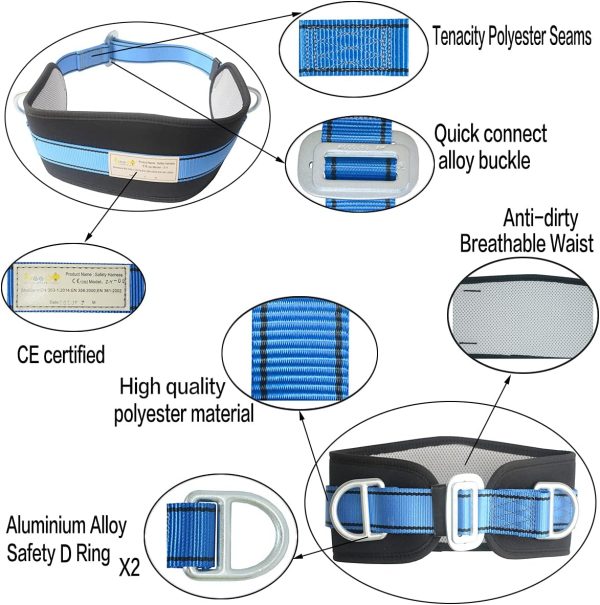 Safety Gear, Climbing Belt, with Hip Pad & 2 D Rings, Personal Protective Equipment Safety belt, Large size