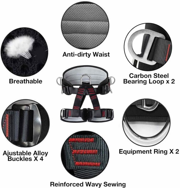 Climbing belts, Thicken Professional Safety Belt with Magnesium Alloy Connection Ring, Climbing Gear for Tree Climbing, Fire Rescue, Rappelling