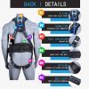 Fall Protection 5pt Full-Body Safety Harness, Vented & Padded Shoulder, Back & Legs, 8” Thick Back Support, Tongue Buckle, D-Rings, Grommet Leg Straps & Waist Belt (OSHA/ANSI Rated PPE)