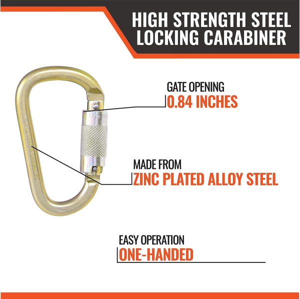 Malta Dynamics Fall Protection Carabiner Clip, High Strength Professional Grade, OSHA/ANSI Compliant