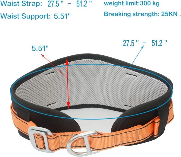 Body Safety Belt with Waist Pad and Side 1 D-Ring, Personal Protective Equipment Safety Climbing, Rescue, Rappelling Large size