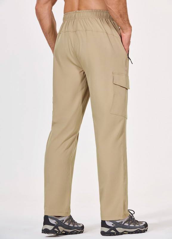 Men's Hiking Pants Cargo Quick Dry Water Resistant Elastic Waist with Zip Pockets UPF 50+ for Work Running
