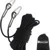 Climbing Rope 8(5/16in),10mm (3/8in), High Strength Accessory Cord Rope with 2 Steel Hooks, for Outdoor Rescue Rappelling Rope Down Cliffs ledges Safety Escape Tow strap Equipment(Black)