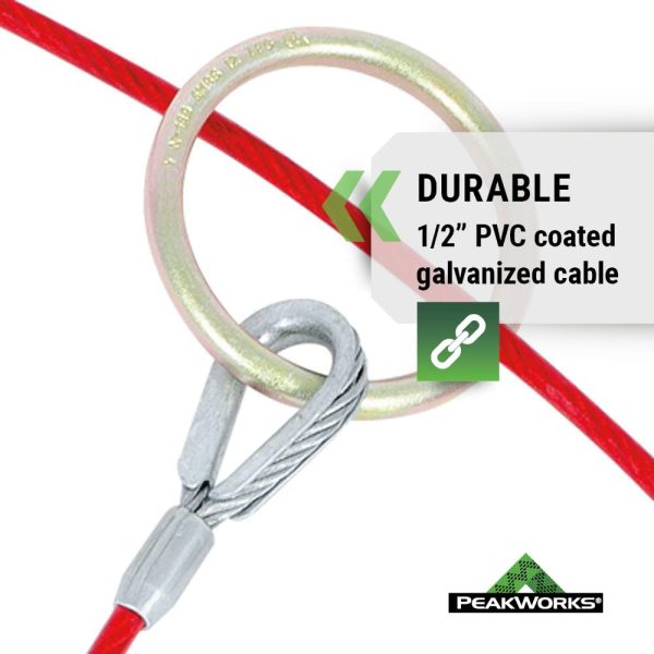 51yq67lsCKL._SL1000 Fall Protection Anchor Sling Cable - Climbing, Roof, Construction, Abrasion Resistant Galvanized PVC Coated Metal Connector Strap, 2 0 Rings, 6ft Long x 1/4in Thick, OSHA Compliant V8208606