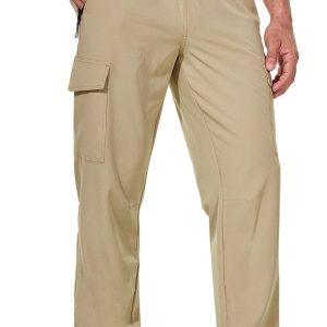 Men's Hiking Pants Cargo Quick Dry Water Resistant Elastic Waist with Zip Pockets UPF 50+ for Work Running